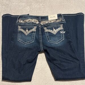 Miss Me Dark Blue Boot Cut Jeans with Silver Accents